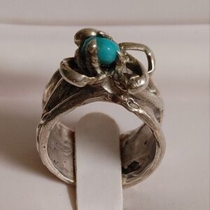 Brutalist Sterling Silver Sleeping Beauty Turquoise Ring Sz 6.25